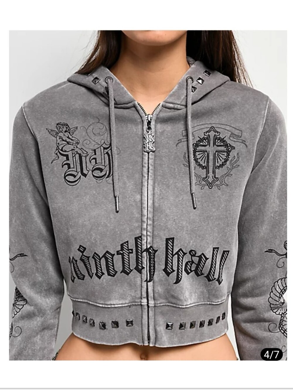 Ninth Hall Melanie Grey Mega Crop Zip-Up Hoodie